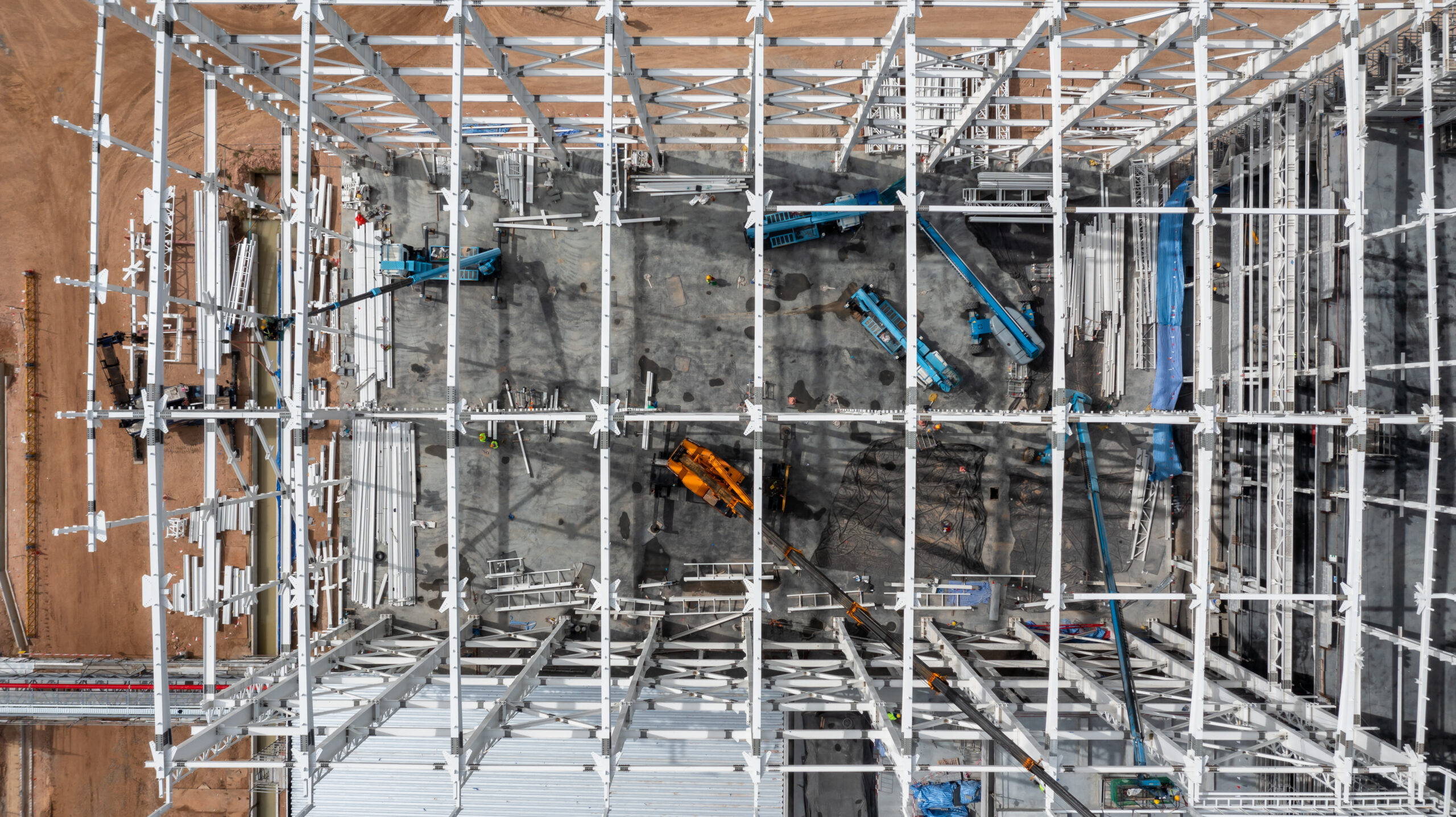 Aerial view scaffolding building and construction, Scaffolding at construction site, Business and investment, Scaffolding pipe construction site with scaffold building strength to scaffold clamp use on construction site.